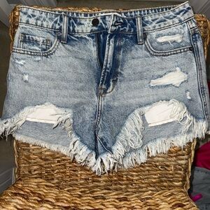 Stylish Frayed Hem Jean Shorts